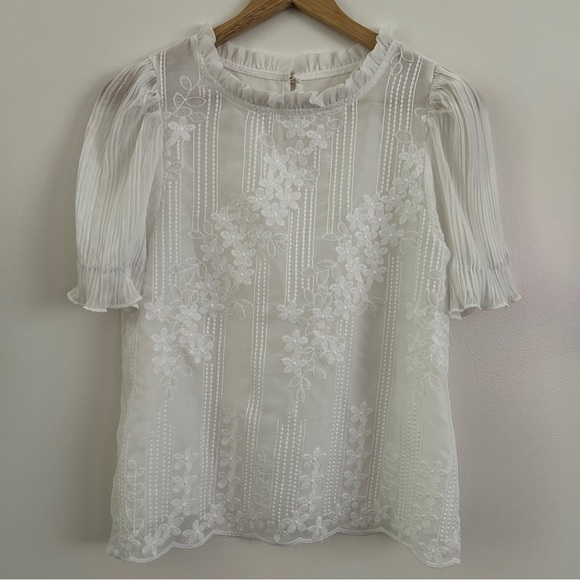 Hannier Cream Blouse with Ruffled Collar and Pleated Sleeves - Picture 1 of 5